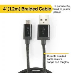 NXT Technologies 4 Ft. Braided USB-A to Micro-USB Charging Cable for Samsung/Android, Black (NX54334)