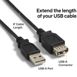 NXT Technologies™ 6' USB A to USB A Cable, Male to Female, Black (NX29753)