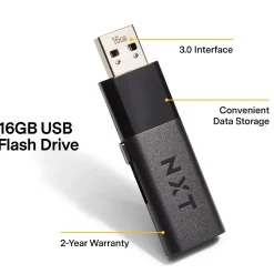 NXT Technologies™ 16GB USB 3.0 Type A Flash Drive, Black, 10/Pack (NX56890-US/CC)