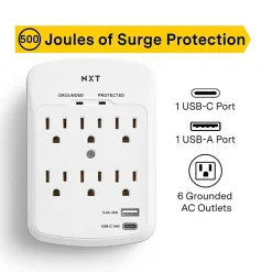 NXT Technologies™ 6-Outlet Plus USB Outlet Surge Protector, 900 Joules (NX61427)