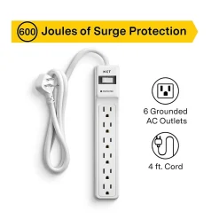 NXT Technologies 6-Outlet Surge Protector, 4' Cord, 600 Joules (NX54312)