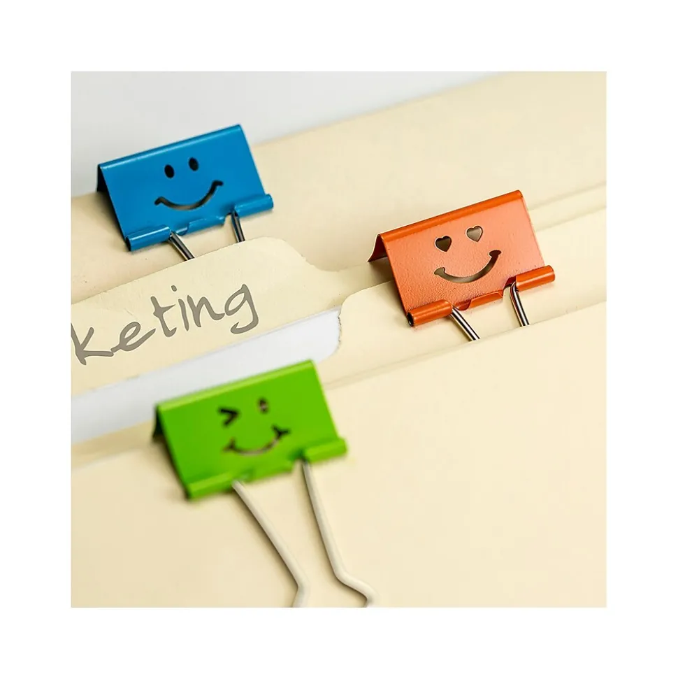 Officemate Smiling Face Medium Binder Clips, Assorted Colors, 36 Clips/Pack (31095)
