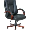 Offices to Go Luxhide Bonded Leather Executive Chair with Wood Arms and Base, Cordovan (OTG11300B)