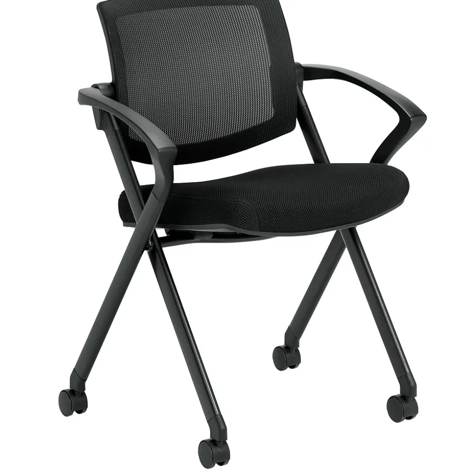 Offices To Go Mesh Flip Seat Nester with Arms, Black (OTG11340B)