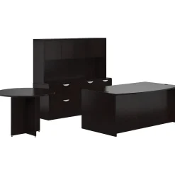 Offices To Go Superior Laminate Front Desk Shell w/Storage; Pedestal/Table, Espresso, 29.5"-65"x71"-161"x111"