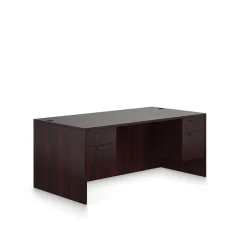 Offices To Go Superior Laminate Double Pedestal Desk, BBF/FF, American Mahogany, 29 1/2"Hx71"Wx36"D