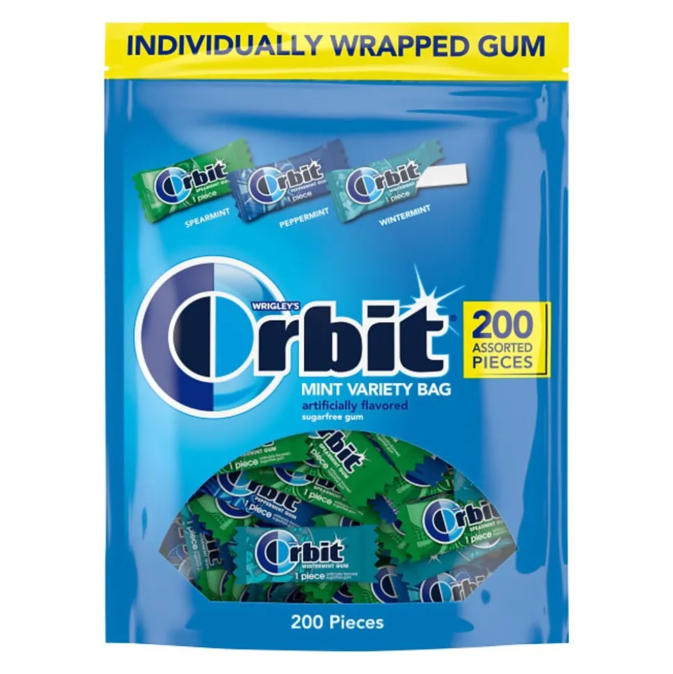Orbit Mint Sugar Free Gum, Assorted Flavors, 13.4 oz., 200 Pieces/Pack, 200/Pack (MMM27955)