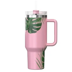 Outdoors Professional Stainless Steel Double-Walled Vacuum Insulated Tumbler with Straw, 40 oz., Tropical Pink (OUTD9249)