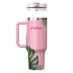 Outdoors Professional Stainless Steel Double-Walled Vacuum Insulated Tumbler with Straw, 40 oz., Tropical Pink (OUTD9249)