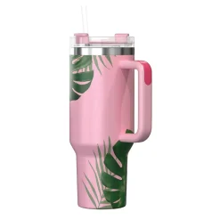 Outdoors Professional Stainless Steel Double-Walled Vacuum Insulated Tumbler with Straw, 40 oz., Tropical Pink (OUTD9249)