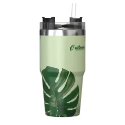 Outdoors Professional Stainless Steel Double-Walled Vacuum Insulated Tumbler with Straw, 20 oz., Tropical Green (OUTD9195)