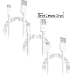 Overtime Apple MFi Certified Lighting USB 4ft Cable for iPhone/iPad/iPod Touch, White, Pack of 3 (CE14541A)