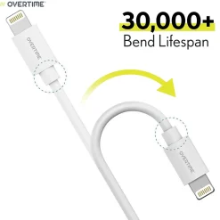 Overtime Apple MFi Certified Lighting USB 4ft Cable for iPhone/iPad/iPod Touch, White, Pack of 3 (CE14541A)
