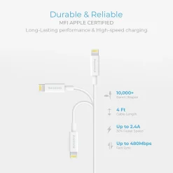 Overtime Lightning USB Cable for iPhone/iPad/iPod Touch, White (DCMFI01-8PINWH)