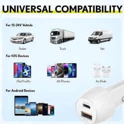 Overtime Overtime Dual USB-A/USB-C Universal Car Charger, White (OTC2USB2ASL)