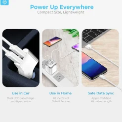 Overtime 3PC Kit Lightning Charging Kit/Bundle for iPhone/iPad/iPod Touch, White (DAC3IN1)