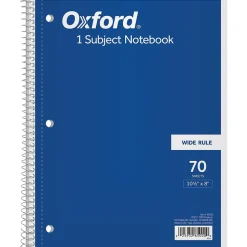 Oxford 1-Subject Notebooks, 8" x 10.5", Wide Ruled, 70 Sheets, Each (65000)
