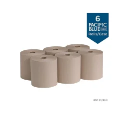 Pacific Blue Basic Recycled Hardwound Paper Towel, 1-Ply, Brown, 800'/Roll, 6 Rolls/Carton (26301)