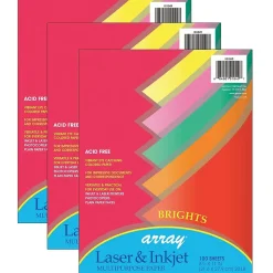 Pacon 8.5" x 11" Multipurpose Colored Paper, 20 lb., Assorted Brights, 100 Sheets Per Pack/3 Packs (PAC101049-3)