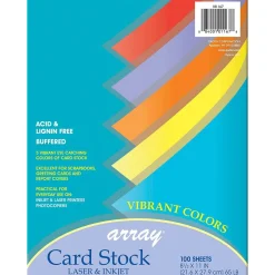 Pacon Array 65 lb. Cardstock Paper, 8.5" x 11", Assorted Colors, 100 Sheets/Pack, 2 Packs/Bundle (PAC101167)