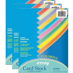 Pacon Array Card Stock, 65 lbs., 8.5" x 11", Assorted Colors, 50 Sheets/Pack, 3 Packs (PAC101168-3)
