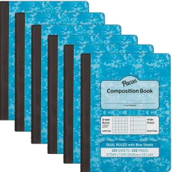 Pacon Composition Notebooks, 9.75" x 7.5", Graph Ruled, 100 Sheets, Blue, 6/Bundle (PACMMK37160-6)