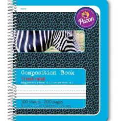 Pacon Composition Notebooks, 9.75" x 7.5", Wide Ruled, 100 Sheets, Blue, 6/Bundle (PAC2429-6)