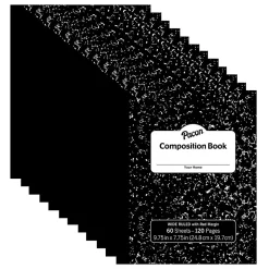 Pacon Composition Notebooks, 9.75" x 7.5", Wide Ruled, 60 Sheets, Black, 12/Bundle (PACMMK37130-12)