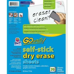 Pacon Go Write Dry Erase Sheets 30PK 8 1/2 X 11 Plain, Melamine, Self Stick (PACASB8511)