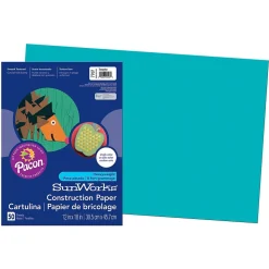 Pacon SunWorks 12" x 18" Construction Paper, Turquoise, 50 Sheets/Pack, 5 Packs (PAC7707-5)