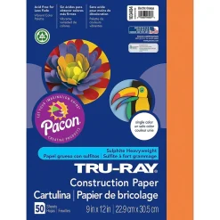Pacon Tru-Ray 9" x 12" Construction Paper, Electric Orange, 50 Sheets/Pack, 6/Pack (PAC103404)