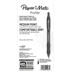 Paper Mate Ballpoint Pen, Profile Retractable Pen, Medium Point, Blue Ink, 4/Pack (2113555)