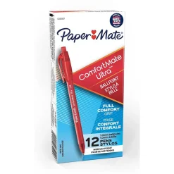 Paper Mate ComfortMate Ultra Retractable Ballpoint Pen, Medium Point, Red Ink, Dozen (6320187)