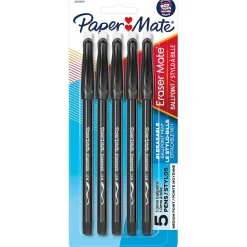 Paper Mate Eraser Mate Erasable Ballpoint Pen, Medium Point, Black Ink, 5/Pack (3163558PP)