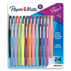 Paper Mate Flair Felt Pens, Medium Point, 0.7mm, Assorted Ink, 24/Pack (1978998)