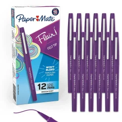 Paper Mate Flair Felt Pen, Medium Point, 0.7mm, Purple Ink, Dozen (8450152)