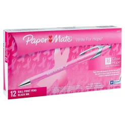 Paper Mate FlexGrip Elite Write for Hope Retractable Ballpoint Pen, Medium Point, Black Ink, Dozen (70672)