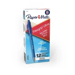 Paper Mate FlexGrip Ultra Recycled Retractable Ballpoint Pen, Fine Point, Blue Ink, Dozen (9560131)
