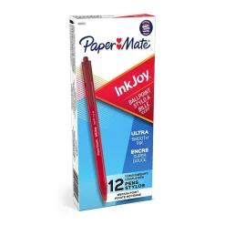 Paper Mate InkJoy 100 Retractable Ballpoint Pen, Medium Point, Red Ink, 12/Pack (1951252)