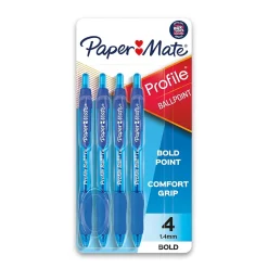 Paper Mate Profile Retractable Ballpoint Pen, Bold Point, Blue Ink, 4/Pack (89472)