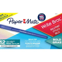 Paper Mate Write Bros. Ballpoint Pen, Bold Point, Blue Ink, Dozen (2124513)