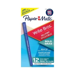 Paper Mate Write Bros. Ballpoint Pen, Bold Point, Blue Ink, Dozen (2124513)
