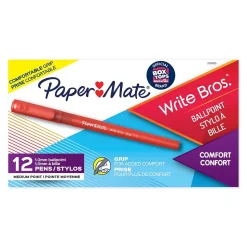 Paper Mate Write Bros. Grip Ballpoint Pen, Medium Point, Red Ink, Dozen (8808187)