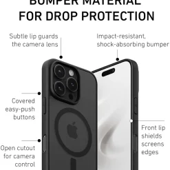 PEEL MagSafe Bumper Phone Case for iPhone 16 Pro, Shock Absorbing, Black (i16_PRO_BMP_BLK)