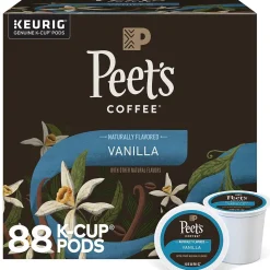Peet's Coffee Vanilla Coffee, Keurig K-Cup Pod, Light Roast, 88/Carton (5000376697CT)