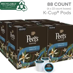 Peet's Coffee Vanilla Coffee, Keurig K-Cup Pod, Light Roast, 88/Carton (5000376697CT)
