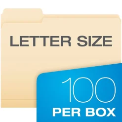 Pendaflex Essentials File Folders, 1/3-Cut Tab, Letter Size, Manila, 100/Box (752 1/3)