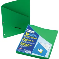 Pendaflex Essentials Slash Pocket Project Folders, 3 Holes, Letter, Green, 25/Pack