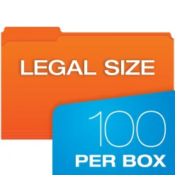 Pendaflex File Folder, 1-Tab, Legal Size, Orange, 100/Box (R153 1/3 ORA)