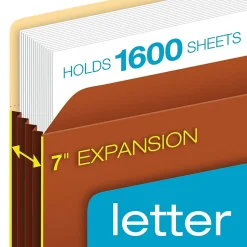 Pendaflex Heavy Duty Pockets, 7" Expansion Pocket Folders, Full Length Tab, Letter Size, Brown, 5/Box (15444HD)